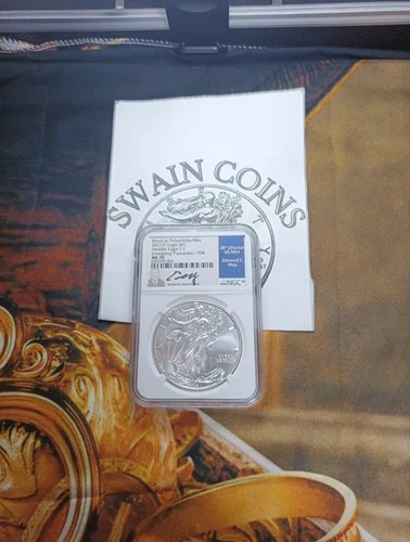 2021 (P) American SILVER EAGLE  MS70 FDR EDMUND MOY PHILADELPHIA EMERG ISS E124