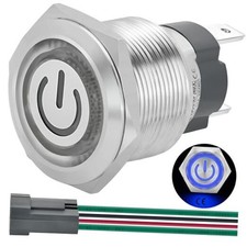 15Amp Waterproof IP67 Momentary Push Button 15 Amp Momentary, 12/24V DC Blue