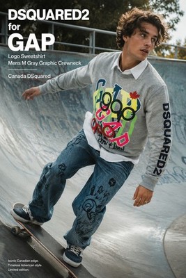 DSQUARED2 for GAP Logo Sweatshirt Mens M Gray Graphic Crewneck Canada DSquared