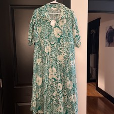 Umgee Green Multi Abstract Print Midi Dress Short Balloon Sleeves