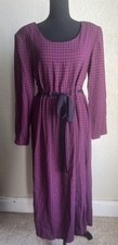 VTG 70s Red Navy Gingham Drawstring Waist Prairie Trad Wife Maxi Dress Sz S