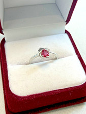 Sterling Silver 925 Ring 1.4g Red Heart Stone CZ Accent Delicate Size
