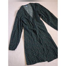 old navy puff sleeve mini wrap dress xs tall green cottagecore boho fall dark
