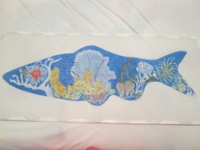 LARGE FISH UNDERSEA-DEDE-HANDPAINTED NEEDLEPOINT CANVAS-THREADS-STITCH GUIDE