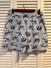 Abercrombie Kids Boys Shark Print Swim Trunks Light Blue Size 17/18 XL