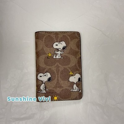 NWT Coach X Peanuts Id Card Wallet In Signature Canvas With Snoopy Print CBK50
