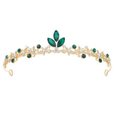 4cm Tall Gold Green Dainty Tiara Women's Princess Crown Birthday Wedding Bridal