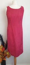 MINUET Ladies UK 10 Deep Pink Sleeveless Striped Fitted Dress Vintage