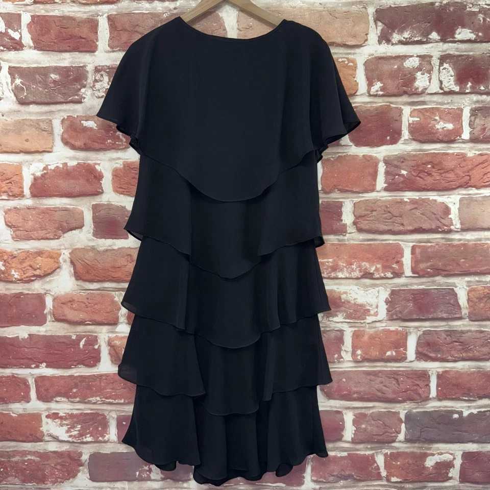 Vestido Patra vintage para mujer 10 liso negro con volantes en capas noche fiesta evento Foto 2 de 4