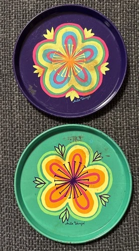 Vintage Untersetzer 70er Jahre – Anita Wangel Design – Flower Power – Metall