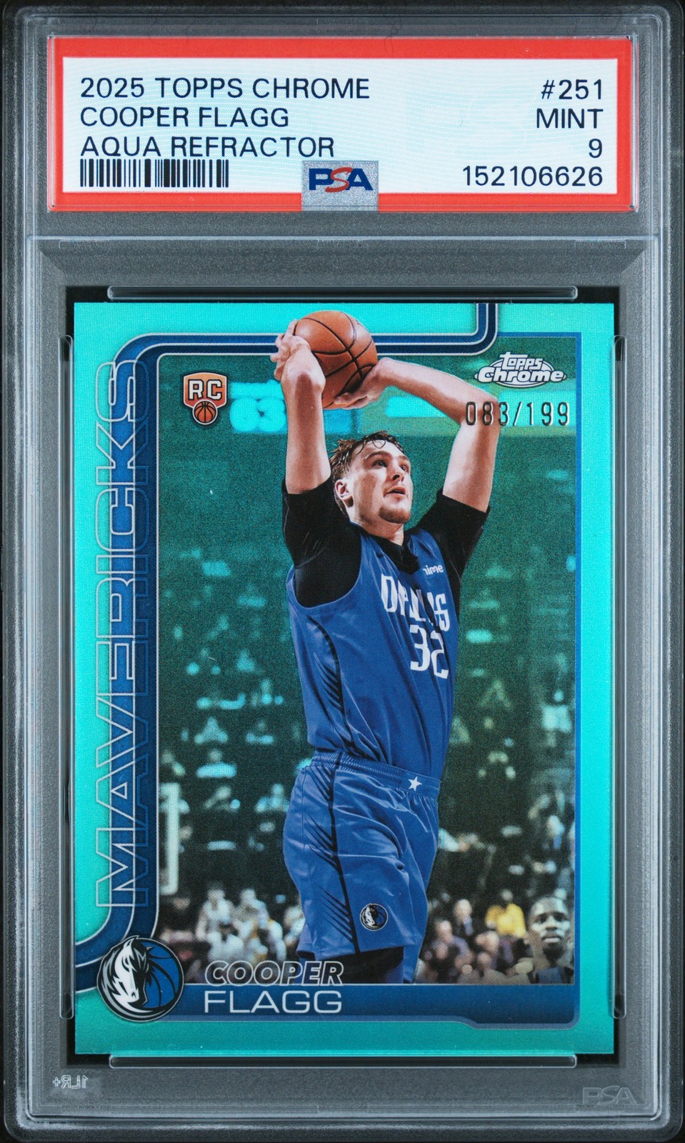 2025 TOPPS CHROME AQUA REFRACTOR #251 COOPER FLAGG 83/199 PSA 9