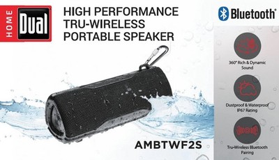 Dual AMBTWF2S Tru-Wireless Portable Bluetooth Speaker, Waterproof, Black
