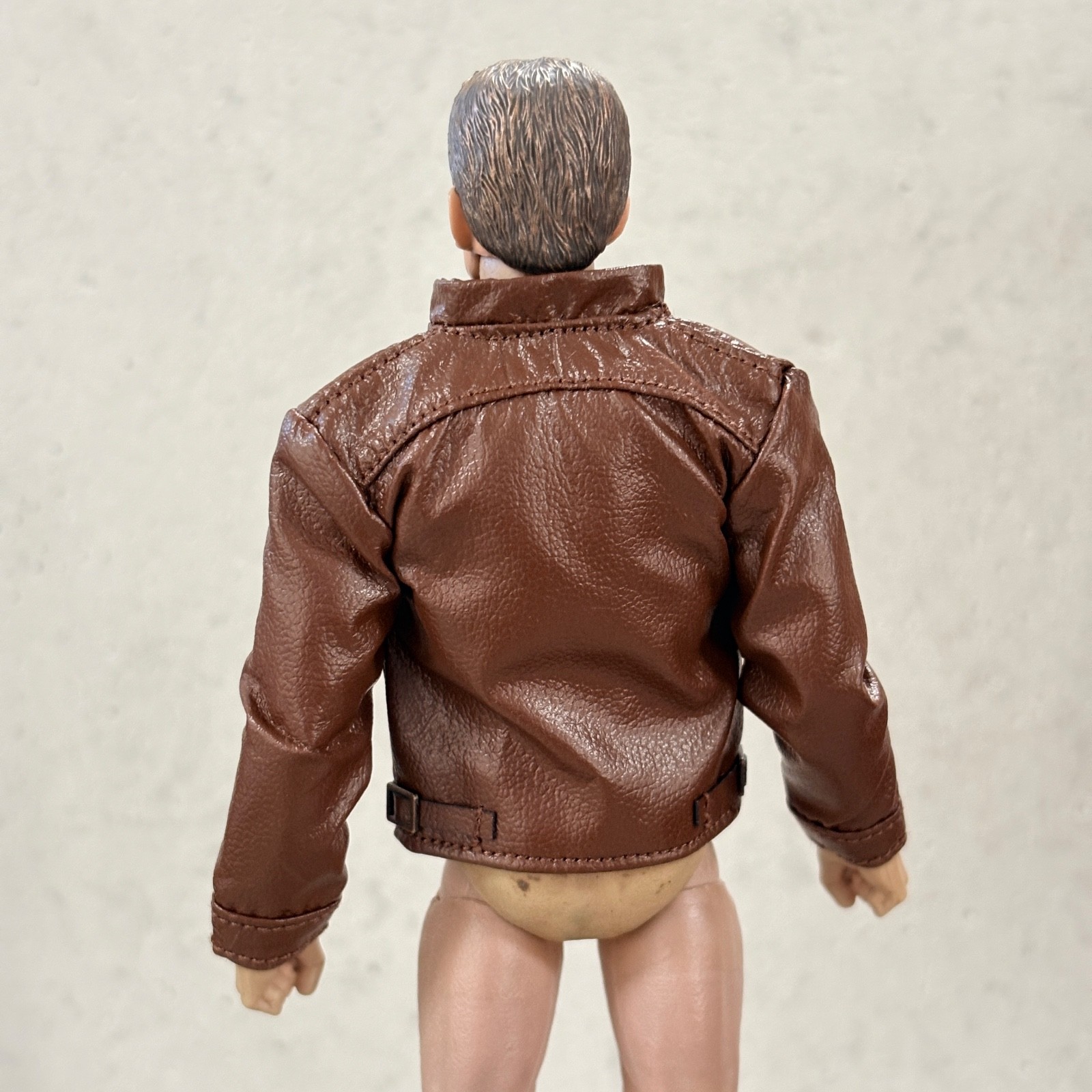 MO-MBJK-BN: 1/12 Brown Slim Zipper Faux Leather Jacket for 6" Slim action figure