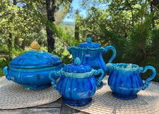 Lot vaisselle ancienne émaillée bleu artisanat local