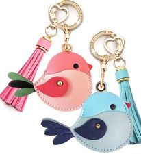Airtag Keychain Cute Bag Charms 2pc,Pink Leather Bird Purse Charms with Tasse...