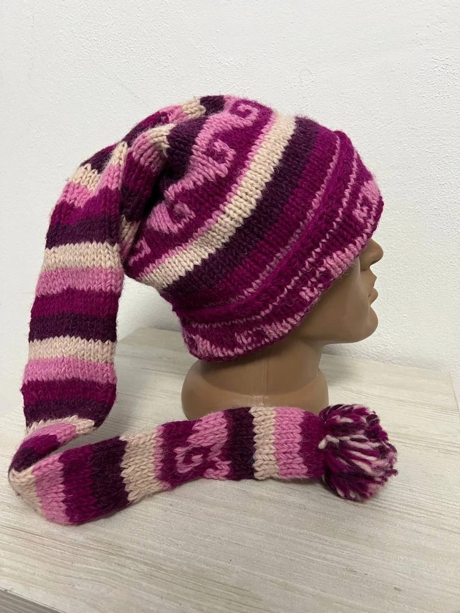 Nirvanna Designs‎ Purple Knit Mohawk Hat Handmade Wool Adult OSFM Nepal Wool Mohawk Hat Nirvanna Designs Purple Knit Mohawk Hat  main image 2