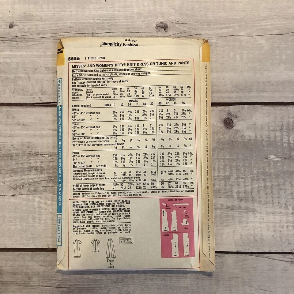 Simplicity 5556 Sewing Pattern Dress Tunic Top Wide Leg Pants Misses Sz 12 UNCUT - Image 2 of 4