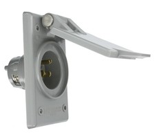 Straight Blade Flanged Male Power Inlet Receptacle, 15 A, 125 V, Nylon Face, ...