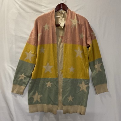 Hem & Thread NWT Open Long Cardigan Sweater Women s M Star Print Oversized Soft