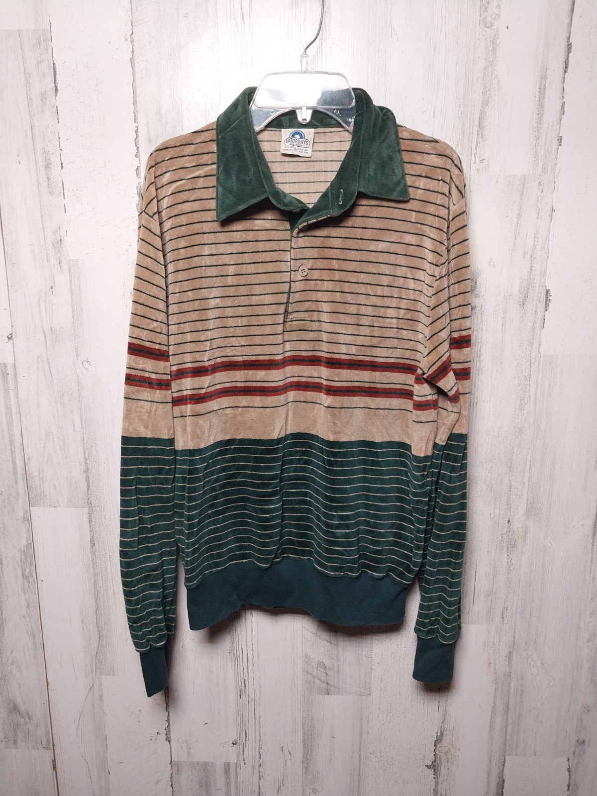 Vintage 70s Saturdays In California Velour Polo Shirt Large
