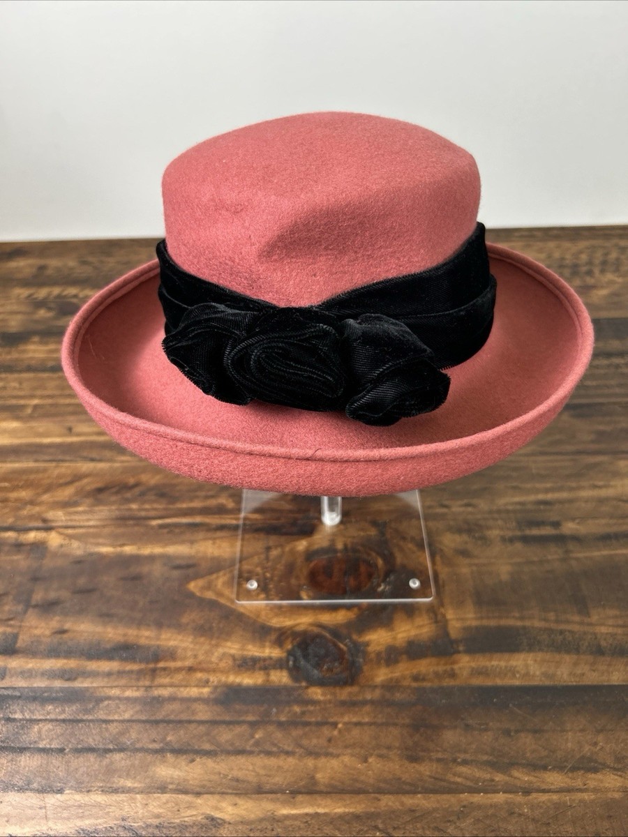 Vintage Italian Brown Wool Cloche Hat Floral Rosette Felt Womens S M EU56 Brown Cloche Hat: Vintage Style Felt Hat With Velvet Flowers  main image 3