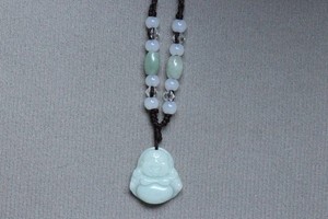 Cert'd Natural Light green A Jadeite jade Hand-Carved Maitreya Buddha Pendant