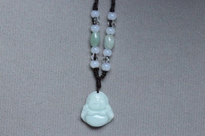 Cert'd Natural Light green A Jadeite jade Hand-Carved Maitreya Buddha Pendant