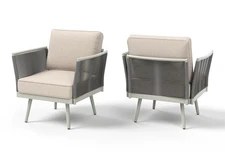 Phi Villa Patio Modern Metal and Rope Rattan 2pc Patio Chairs