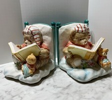 Vintage 1990s Set Of Teddy Bear Mama Bear Ceramic Book Ends Kids Room Nursery