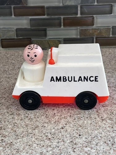 Vintage 1984 Fisher Price Little People #126 Ambulance & Driver EMT White Body