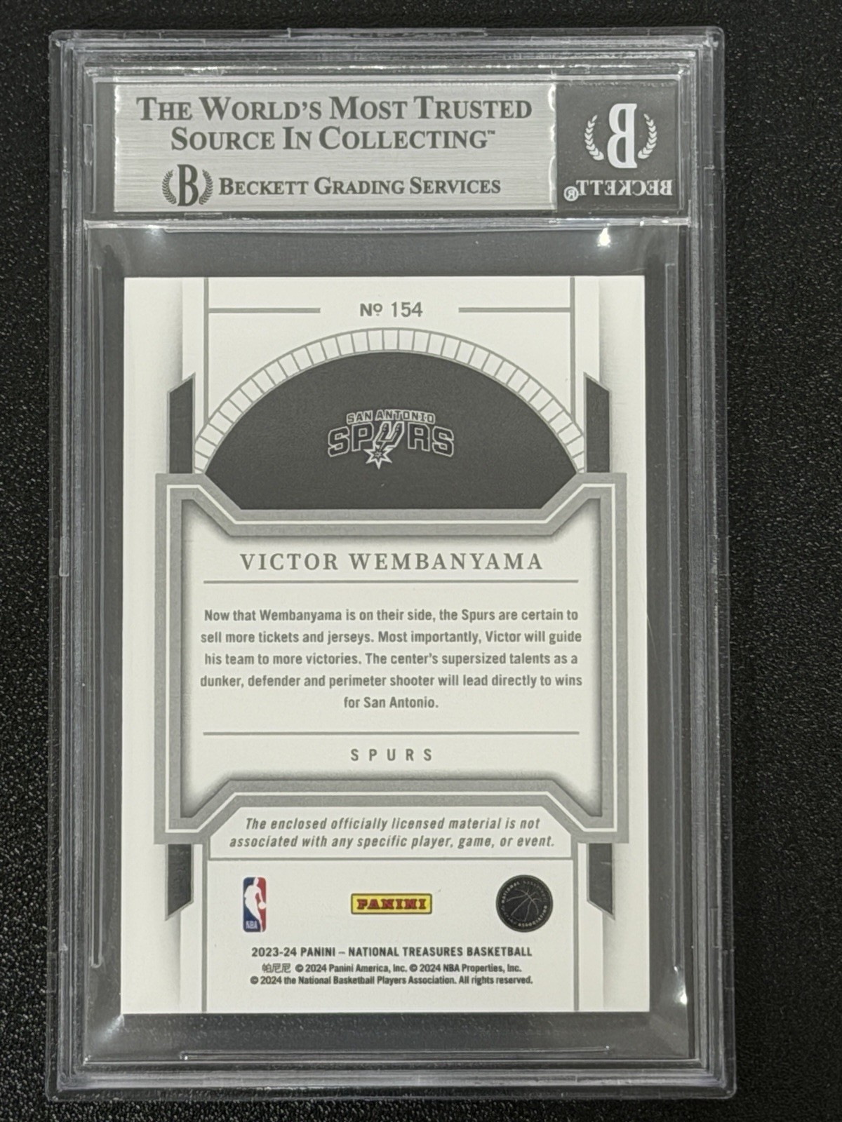 2023 National Treasures Victor Wembanyama Pink /25 3 Color Patch Bgs 9 Mint #154 view 2