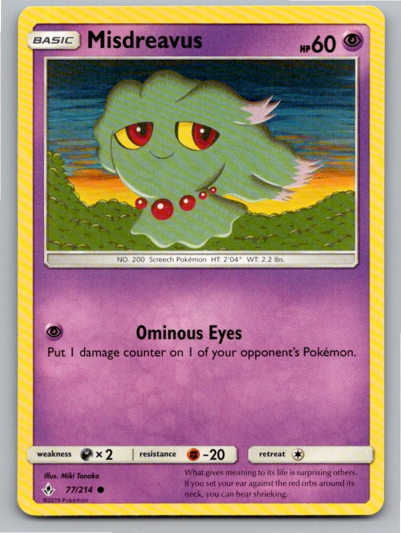 2019 POKEMON MISDREAVUS UNBROKEN BONDS 77/214 C NM A65674 FREE S&H