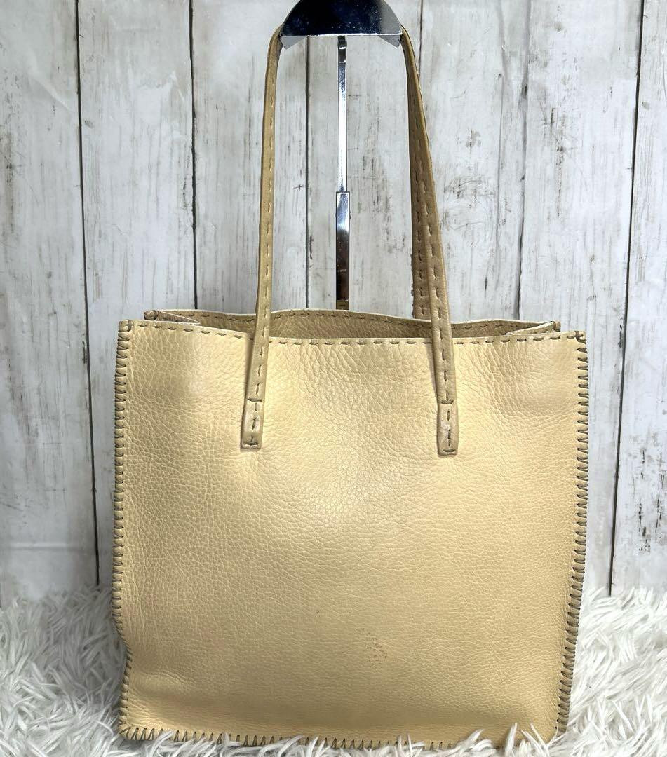 Fendi Celeria Tote Bag in White Beige Leather with Logo Preowned Excellent Condition