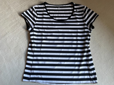 adidas Damen T-Shirt ,,climacool'' weiss/schwarz gestreift Gr. L (D) = Gr. 42-44