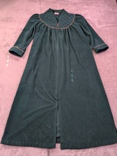 VTG Vanity Fair U.S.A. Womens Fleece Housecoat Size L Green Velour Quilted