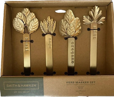 NEW Smith & Hawken 4pc Metal Herb Marker Set Gold Indoor/Outdoor 8.5''-9'' Tall
