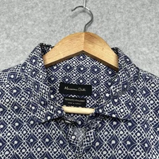 Massimo Dutti Tessuto Italiano Button Shirt Mens Size XXL Blue White Geometric