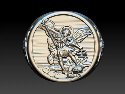 Saint Michael Archangel Ring, Silver Christian micheal , Mens Religious Ring,