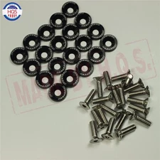 20PCS Black Billet Aluminum Fender Bumper Washer Bolts Engine Bay Dress Up Kit
