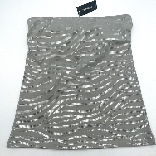 Express Tube Top Womens Medium Tube Top Y2K Built in Bra Gray Silver Zebra New