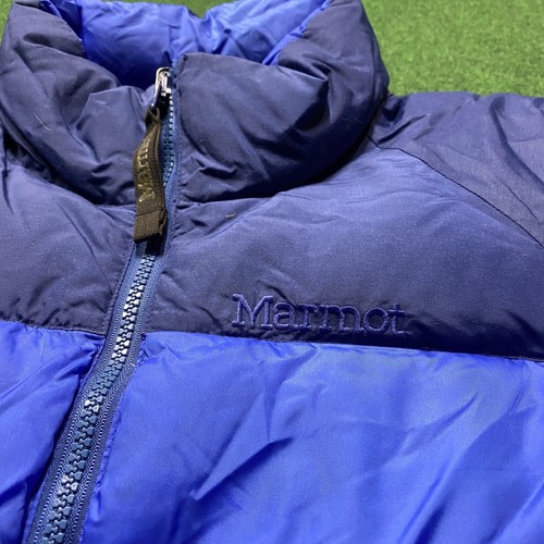 Vintage Marmot Puffer Jacket Mens Small Blue Goose Down Full Zip Coat - Picture 3 of 11