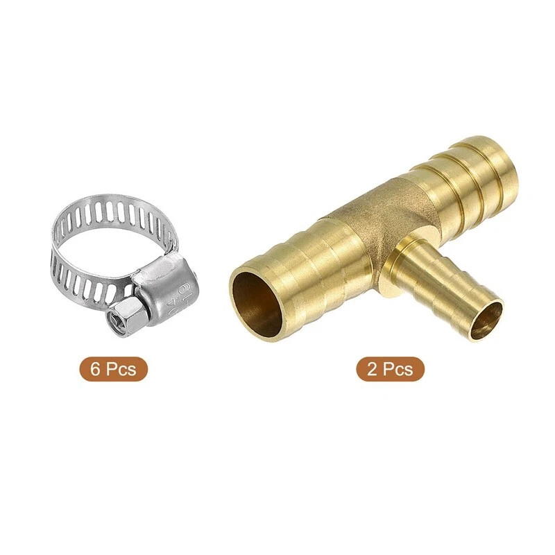 Brass Hose Barb Fittings 2pcs, 3-Way Tee 5/8" x 3/8" x 5/8" Barbed - Image 3 of 4
