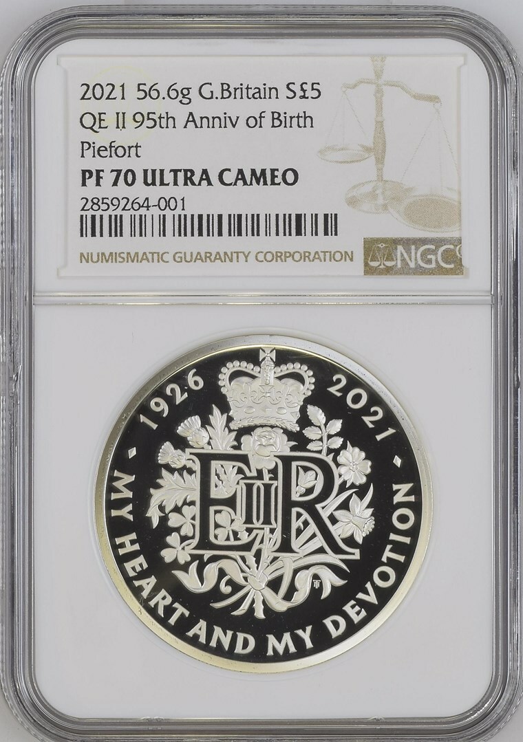 2021 SILVER (56.6g) 5PND GB PIEFORT QEII 95TH BIRTHDAY NGC PF70UC