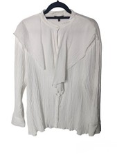 MASSIMO DUTTI Blouse Size M Medium White Long Sleeve Stretch Shirt Seers...