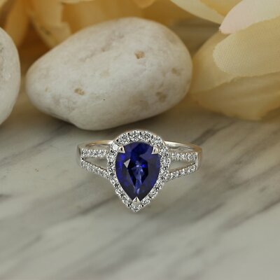 3Ct Lab-Created Blue Sapphire Split Shank Halo Engagement Ring White Gold Plated