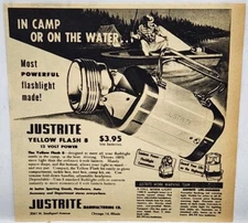 1954 Justrite Yellow Flash Flashlight Fishing Camping Print Ad Chicago Illinois