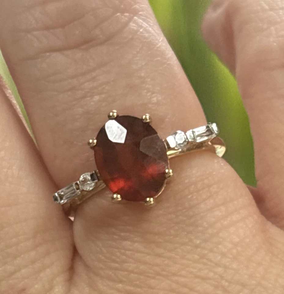 🍁 Anillo de oro de 9K granate y circón grosular grosular de grosella, talla N-O, con sello nuevo con etiquetas Foto 2 de 4