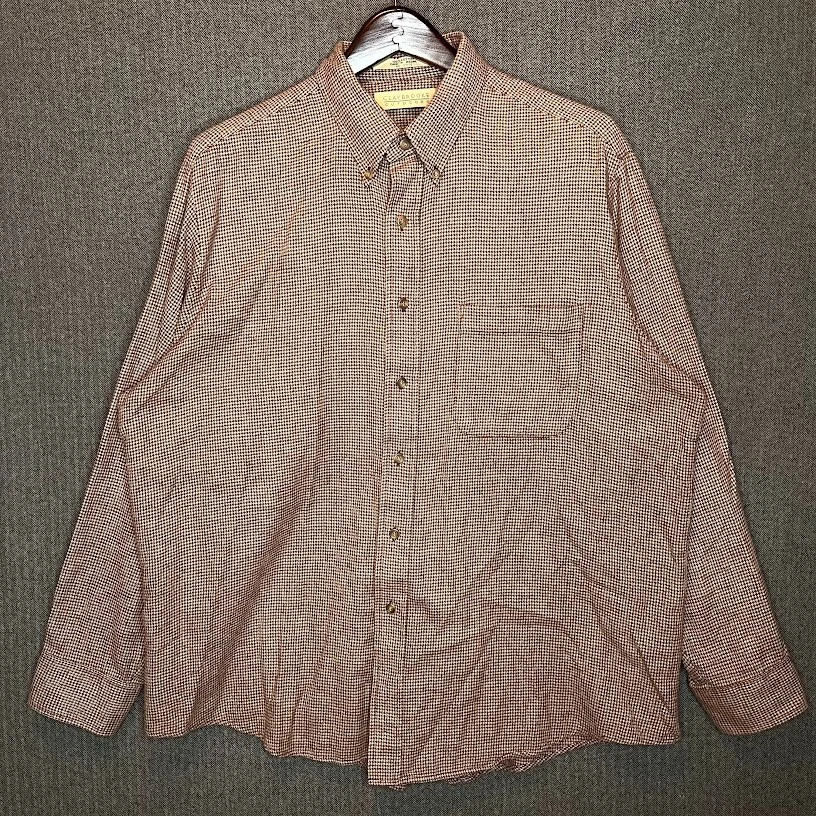 Camisa Claybrooke Para Hombre XL Marrón Beige Abotonada Manga Larga Pata de Gallo Franela Foto 2 de 4