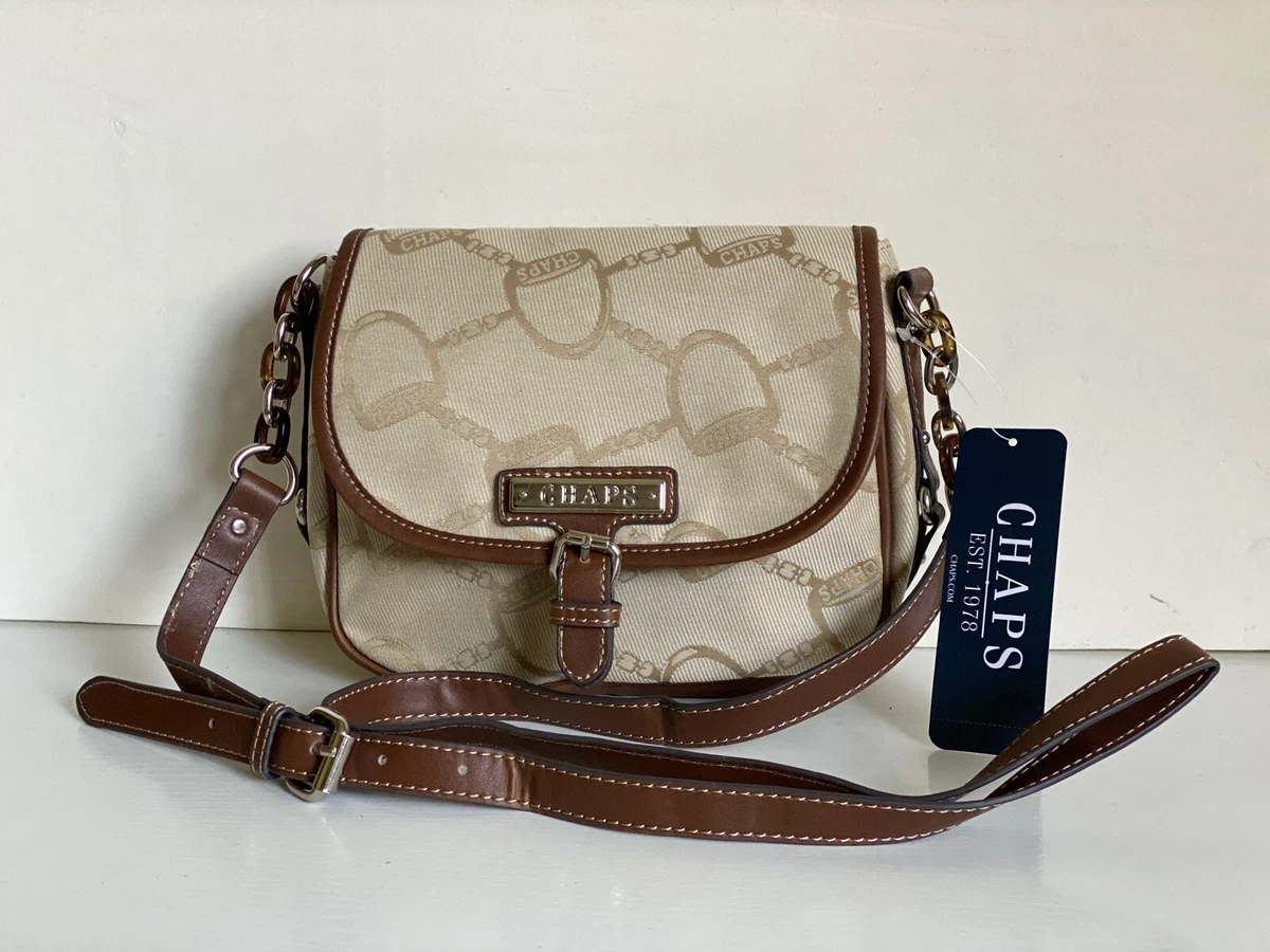 CHAPS RALPH LAUREN LENOX JACQUARD KHAKI BROWN CROSSBODY SLING BAG PURSE SALE