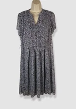 Msk Women's Blue Printed Cap-Sleeve A-line Dress Plus Size 14W